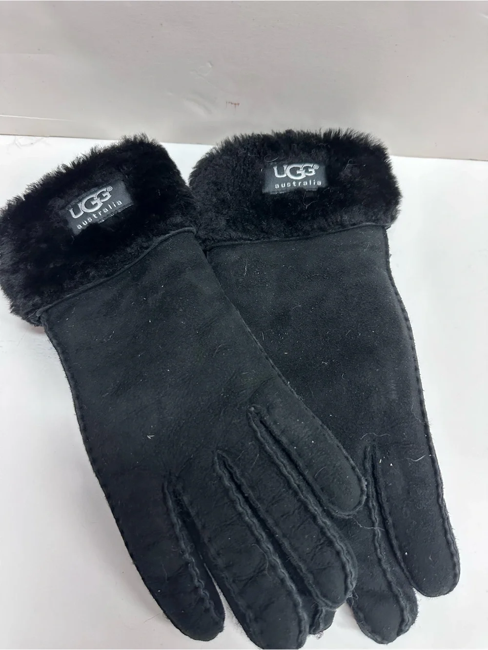 UGG Black Suede Shearling-Trim Gloves